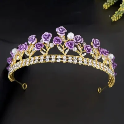 Sparkling Purple Rhinestone Rose Crown